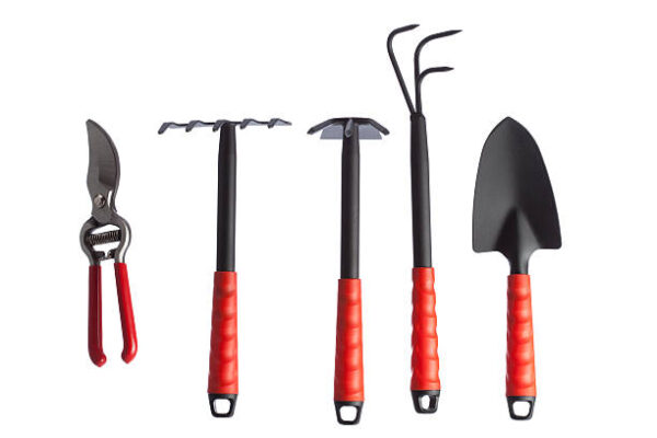 Gardening equipments on white background