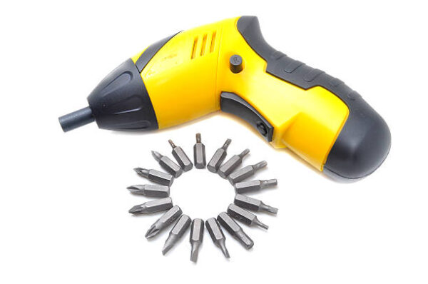Rechargeable electric screwdriver isolated on white background